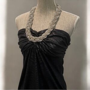 Jane Norman Black Strapless Top with Beaded Necklace Size Medium, Mini Dress